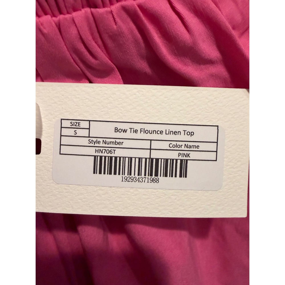 Endless Rose Bow Tie Flounce Linen Top Pink Smocked Camisole HN706T Size S NEW - Picture 3 of 7